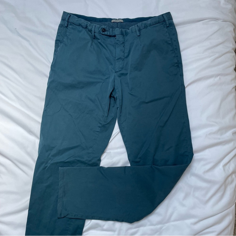 Boglioli Blue Garment Dyed Stretch Cotton Slim Trousers size 33